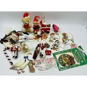 Vintage Christmas Crafters Lot Miniatures Flocked Postcard Ornament Santa Elf 1